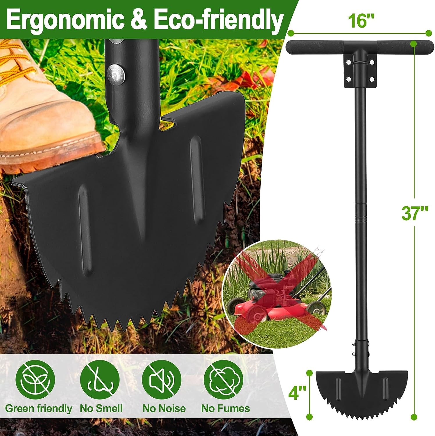 IHOMEPARK Half Moon Lawn Edger, Sharp Saw-Tooth Manuel Lawn Edger Tool with T-Grip Handle for Landscaping, Garden, Sidewalk, Yard