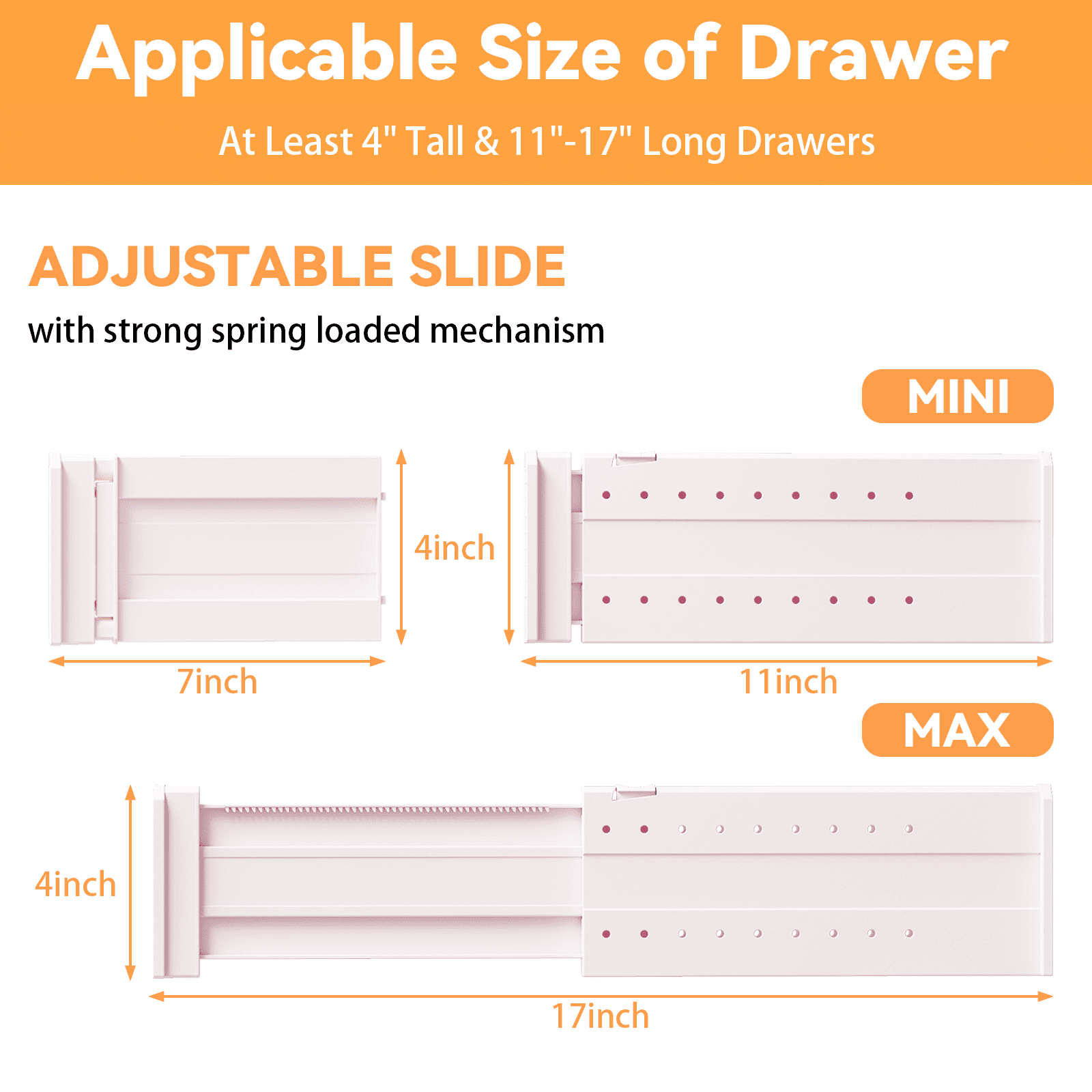 LLMRR 12 Pack Drawer Dividers, 4" High, 11-17" Adjustable Drawer Divider for clothes, Expandable Baby Dresser Organizer for Baby Clothes, Bedroom and Office Storage, 12 Pack, Pink
