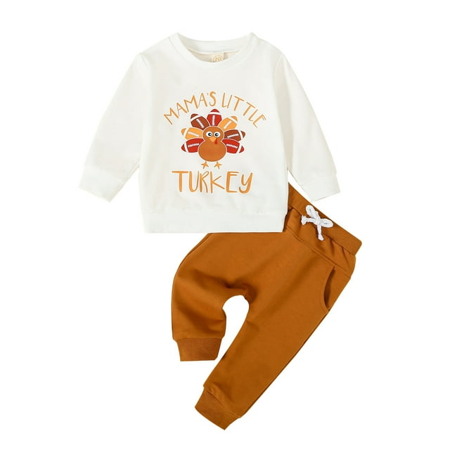 Infant Baby 2 Piece Cute Outfit Turkey Print Long Sleeve Sweatshirt and Elastic Pants Set