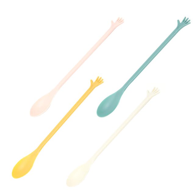 Matsuzay Cuchara de mango largo de 4 Uds., cuchara de PP blanca, azul, amarilla, rosa, cuchara de seguridad no tóxica para pastel, cuchara de Mostrada