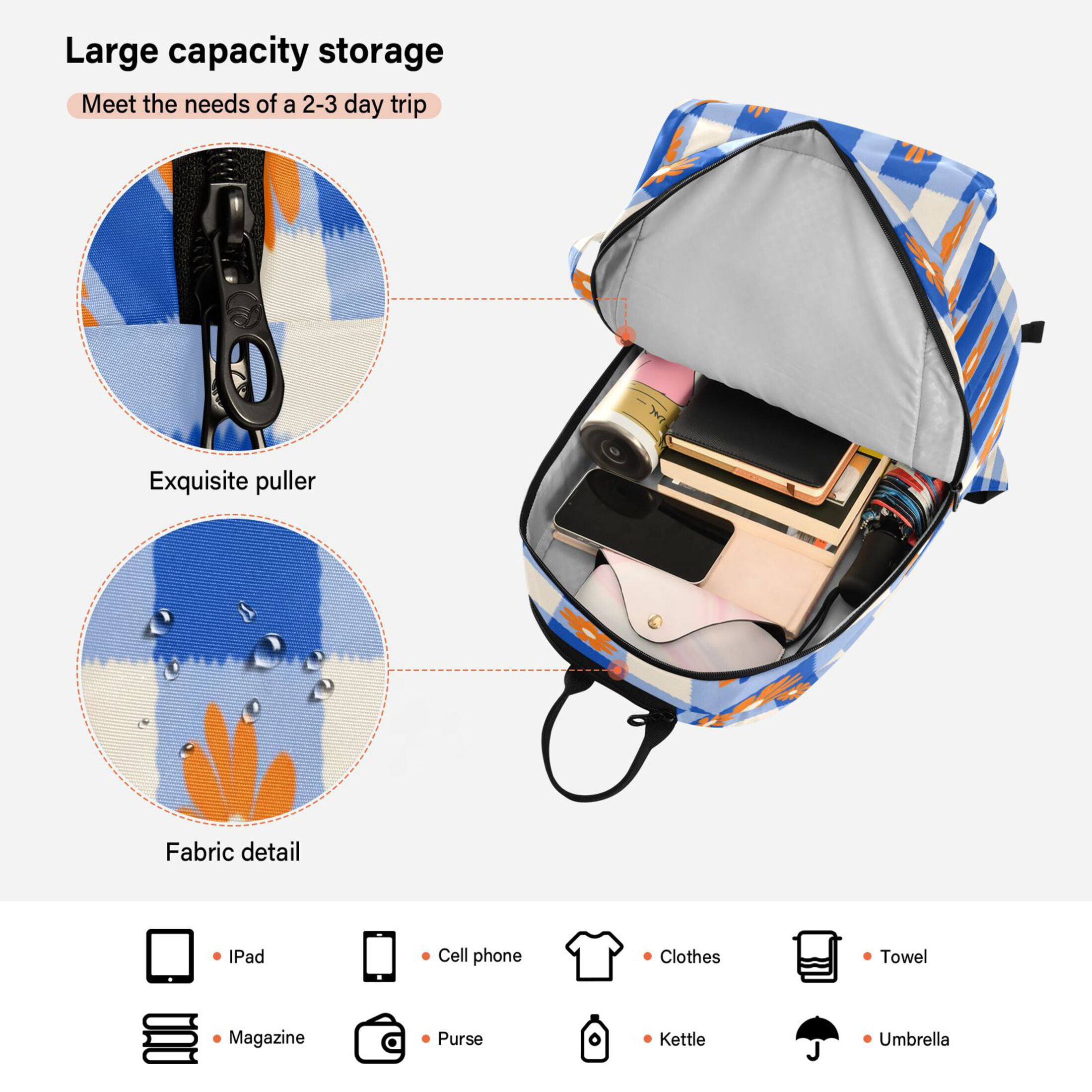 2 Racquet Holder Tennis Backpack Tennis Racket Covers Gym Bags Orange Flowers on Checkered Pattern