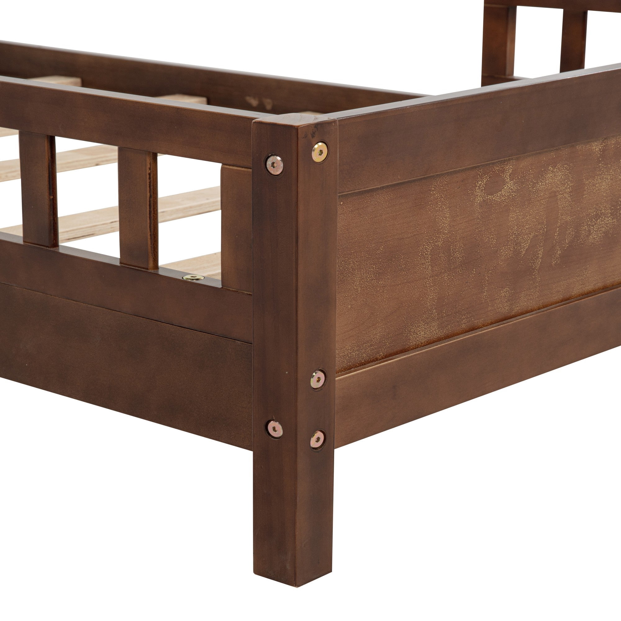 Sailvan Full Pine Wood Bed with Bookcase Headboard, LED Motion Sensor Light & Bed Guardrails