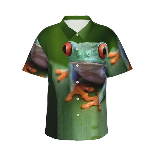Balery Red-Eyed Tree Frog Camisas hawaianas de manga corta para hombre, camisas playeras de corte holgado, camisas de vacaciones con botones,Large
