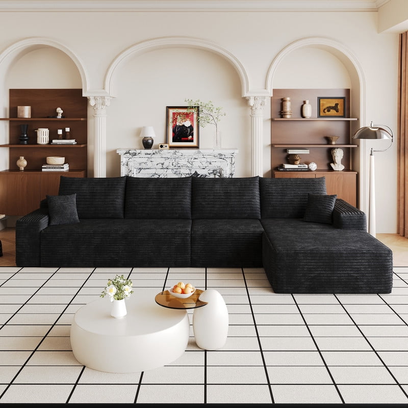 135" Cloud Sectional Sofa with Right Facing Chaise, Modern Modular Deep Seat Couch, Plush Corduroy Upholstered Sofa for Living Room, Bedroom, Apartment, No Assembly Required