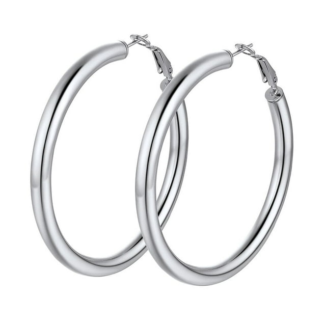 Pendiente de aro de plata PROSTEEL para mujeres y niñas 60 mm Pendientes gruesos redondos de Acero inoxidable