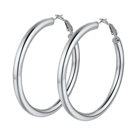 PROSTEEL Silver Hoop Earring for Women Girls Chunky Earrings Stainless Steel Round Earrings for Party Jewelry Gift for Mother Wife, 60mm