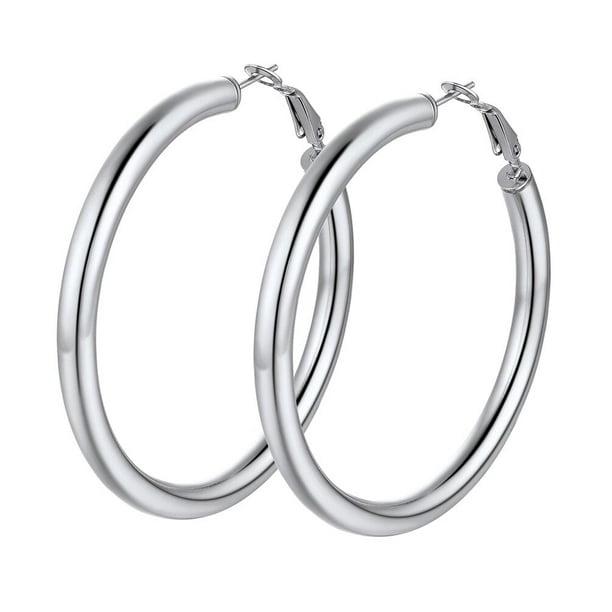 Pendiente de aro de plata PROSTEEL para mujeres y niñas 60 mm Pendientes gruesos redondos de Acero inoxidable