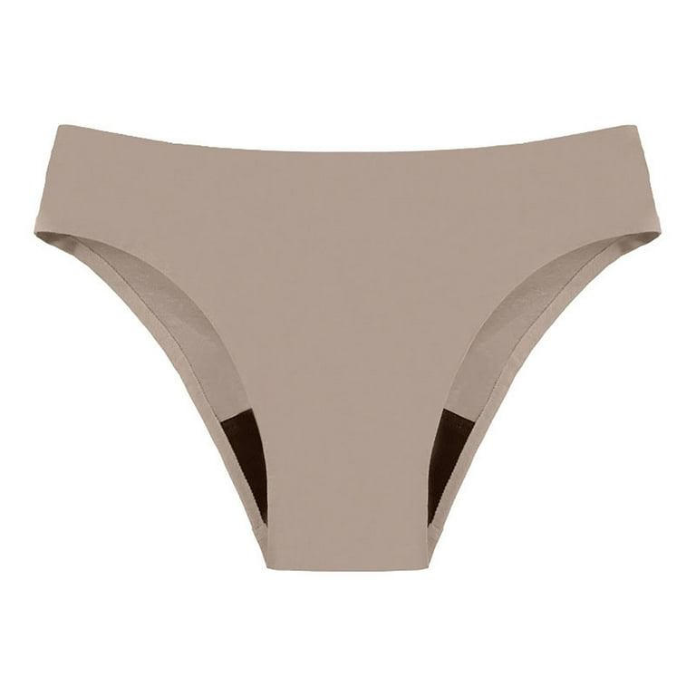 Qcmgmg Bikini Panties for Women Low Rise Solid Bikini Bottom Leak Proof Menstrual  Period Underwear Khaki 2XL 