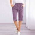 thumbnail image 2 of JJHGVB Cotton Linen Capris for Women Cotton Linen Pants Long Shorts Dress Shorts for Women Beach Cropped Trousers Below the Knee Pedal Pushers for Women Wide Leg Capri Bermuda Shorts Purple 2XL, 2 of 4