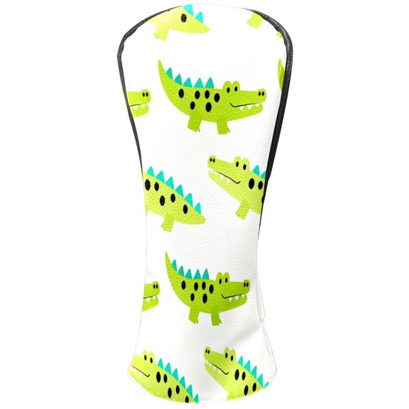 Golf Club Covers, Green Crocodile Premium PU Leather Driver Hybrid Putter Head Covers with Velvet Lining, Waterproof Golf Gifts for Men Women