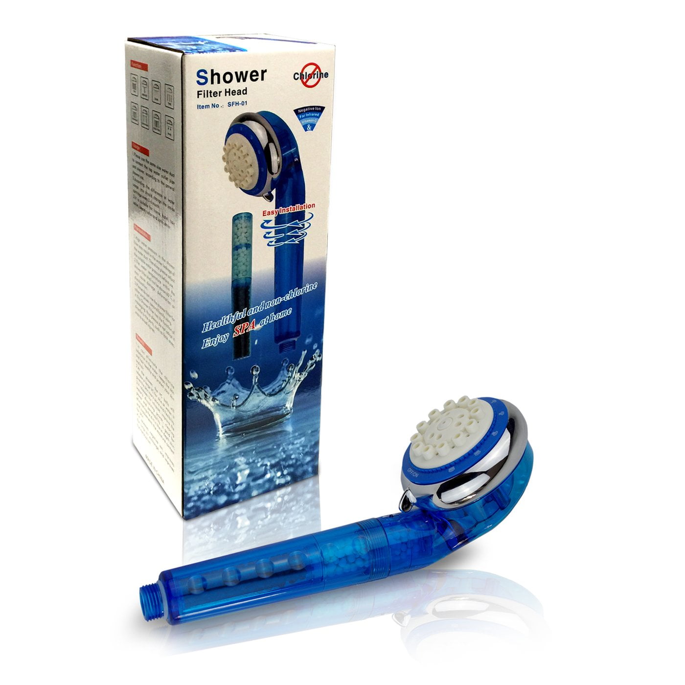 Ronaqua Filtered Hand Held Shower Head with Vitamin C, Filter Removes Hard Water and Chlorine, Prevents Dry Skin and Hair, 8 Settings, Water Saving, Easy to Install (Blue)