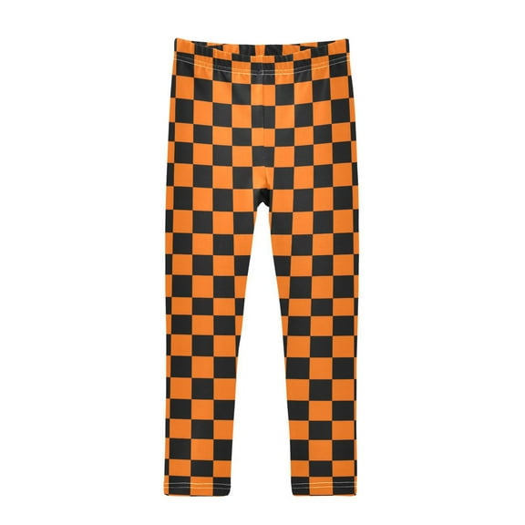 joogoo Girls' Leggings Orange Checkered Grid Pattern Yoga Pants 6T