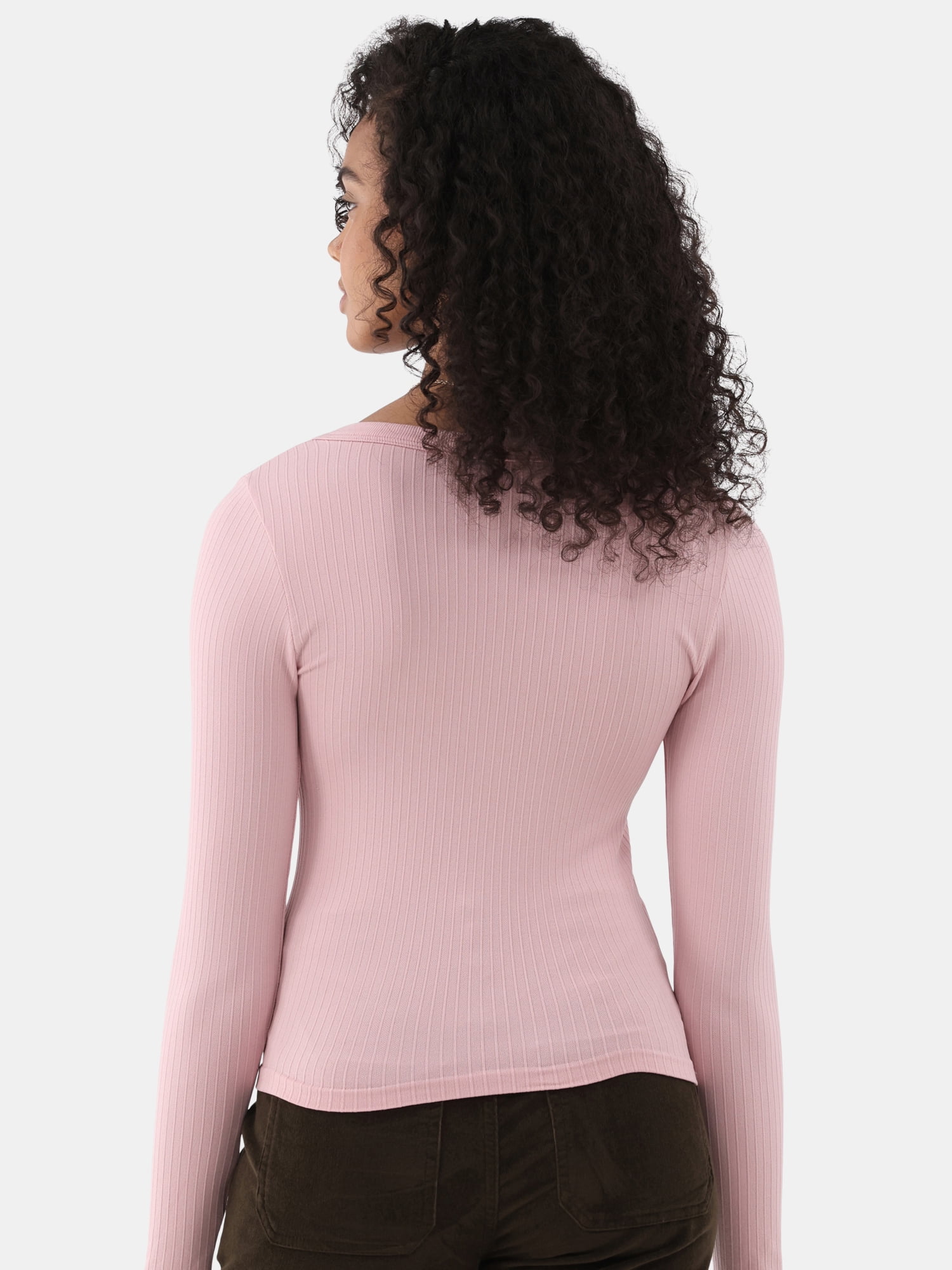 No Boundaries Seamless V-Neck Top with Long Sleeves, Women's XXS-XXL