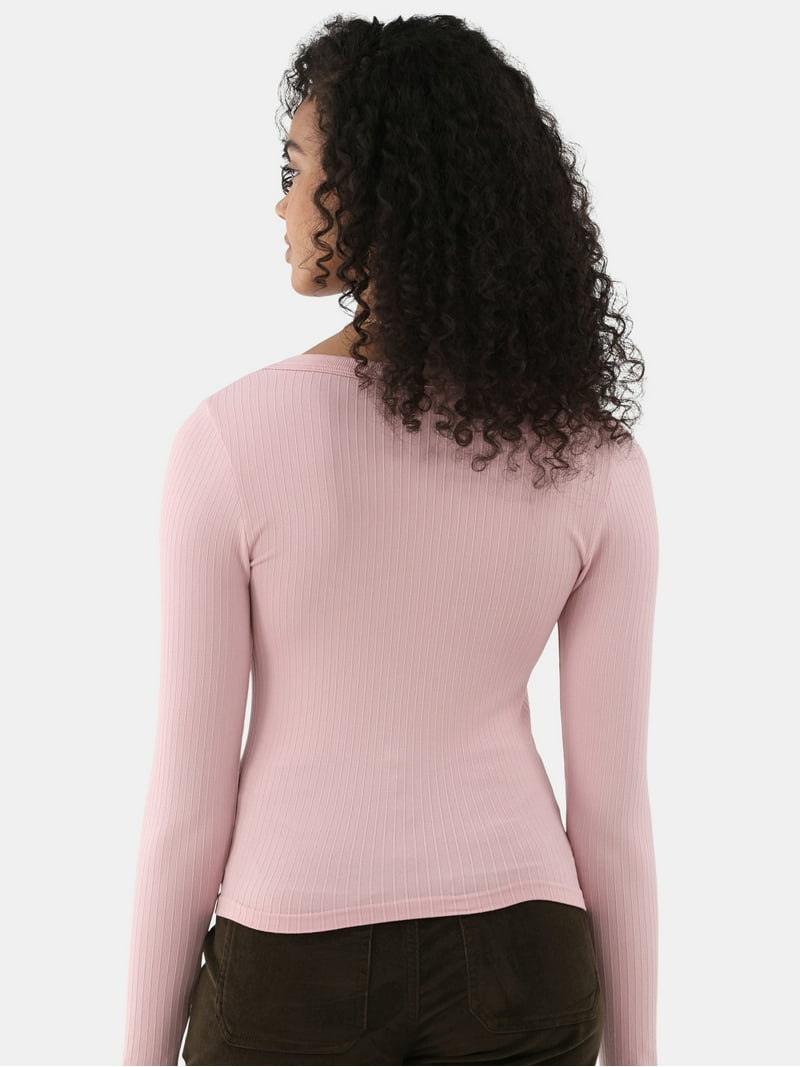 No Boundaries Seamless V-Neck Top with Long Sleeves, Women's XXS