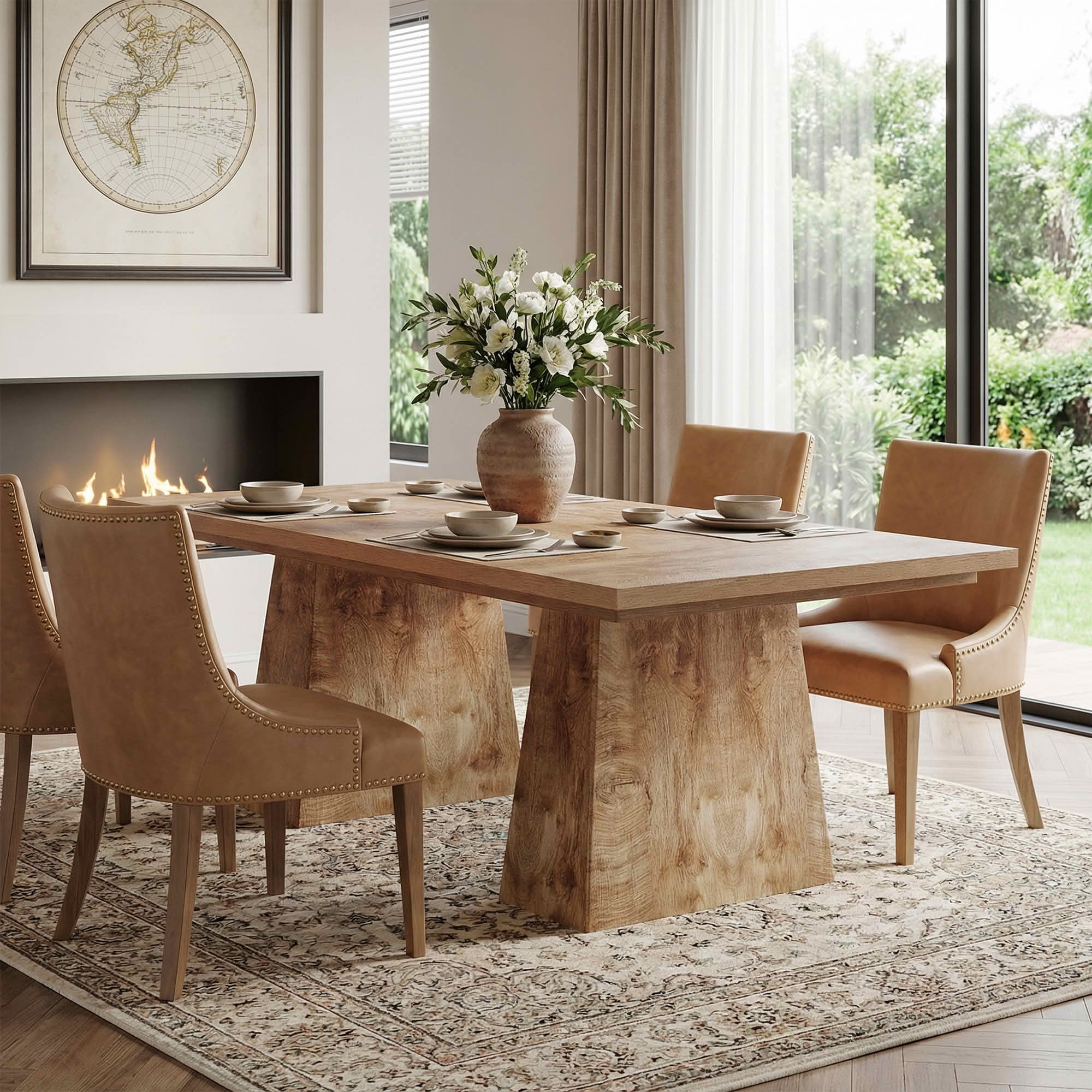 MAYEERTY 63 Inch Farmhouse Dining Table, Rectangular Wood Kitchen Table for 6 People with Tapered Legs
