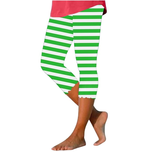 Pxkloy Women's Striped Leggings Capri,Capri Leggings for Women 2024 Dressy Capris Pants Summer Casual Knee Length Capris Leggings Silm Fit Comfy Cropped Pants Green