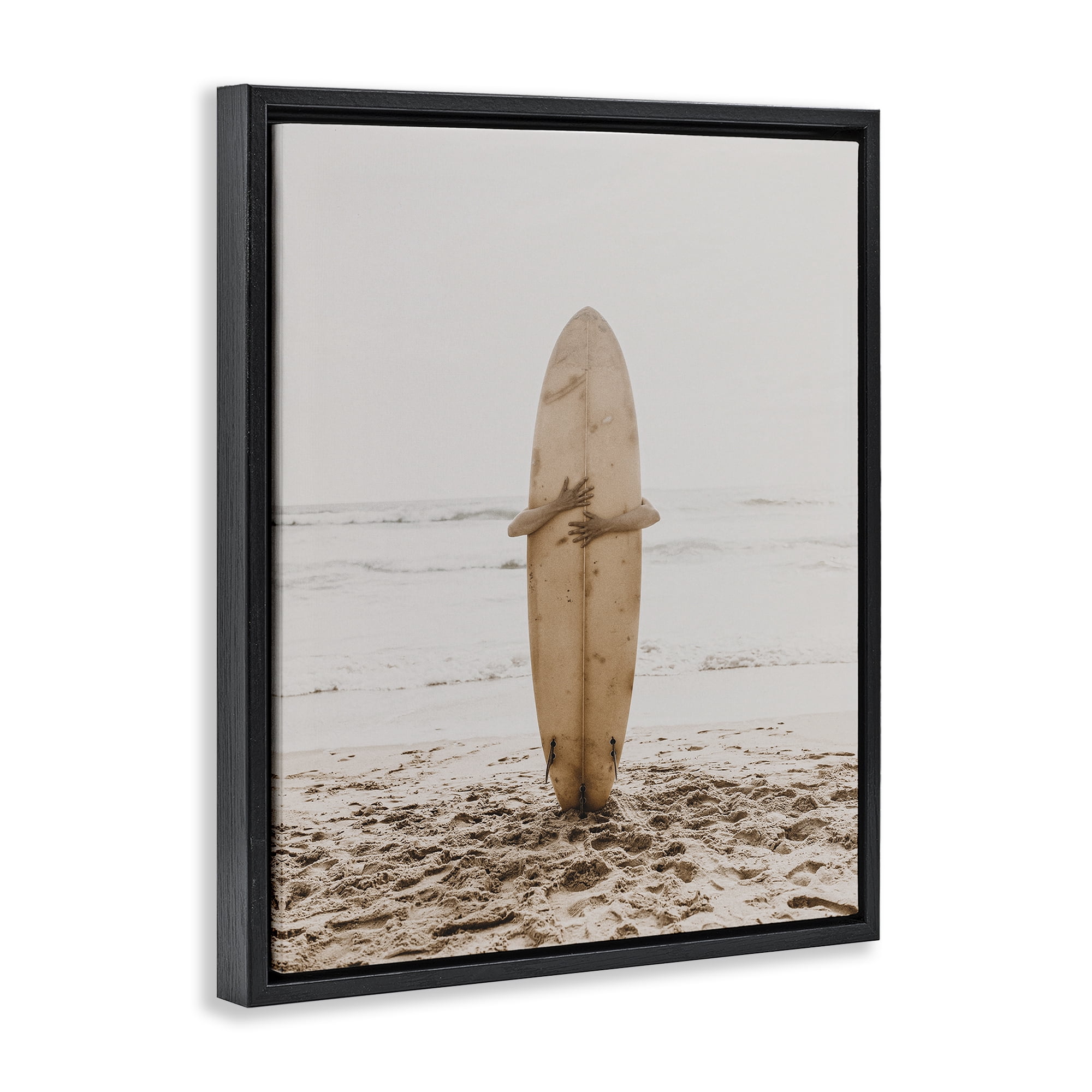 Stupell Industries Surf Ready Board Sports Photography Black Floater Framed Canvas Art Print Wall Art, 25 x 31