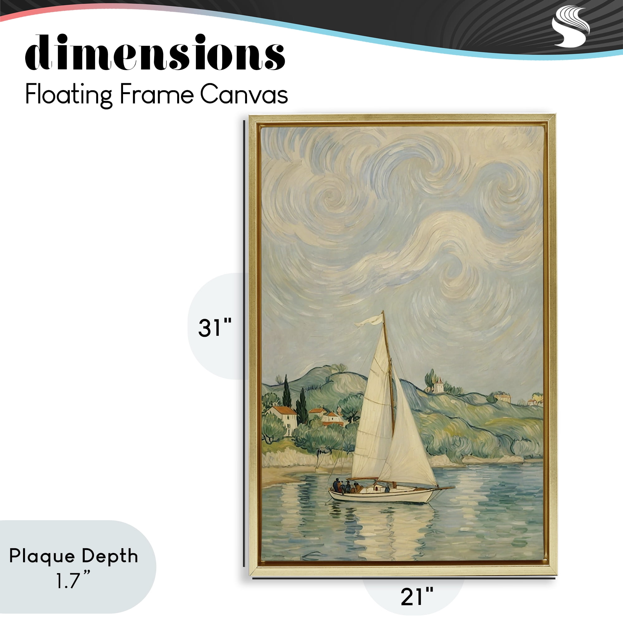 Stupell Industries Sailboat Beneath Swirling Clouds Gold Framed Floater Canvas Wall Art, design by Angie Hawke