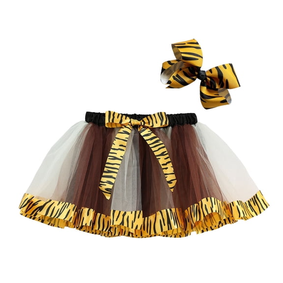 Byoo Toddler Girls' Tiger Print Tutu Dress Ruffle Sleeve Bow Waist Tulle Party Dress for Carnival Birthday Parties Dresses