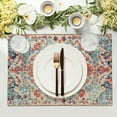 thumbnail image 3 of Ethnic Boho Placemats Set of 4 Southwest Orange Blue Teal Carpet Woven Texture Linen Washable Kitchen Dining Table Mats Stain Heat-Resistant Desktop Decor Place Mats for Home Party Indoor 12x18 in, 3 of 8