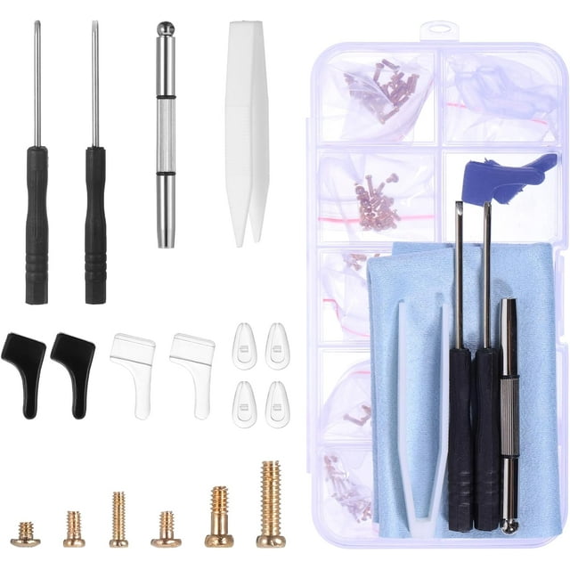HLONK Eyeglass Repair Tool Kit Eyeglass Repair Kit with Screws Eye Glasses Repairing Screwdriver Set with Nose Pads Small Screwdriver Eyeglass Frame Screws Tweezers for Glasses Sunglasses