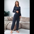 thumbnail image 4 of Conjunto de Pijama de 2 Piezas para Mujer, Camiseta y Pantalón Lisos, Suave y Elástico. Azul Marino M, 4 of 10