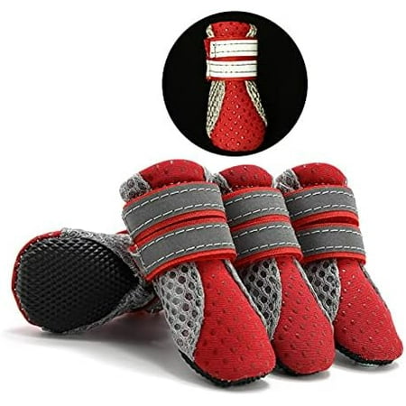 Dog Boots for Hot Pavement Summer Breathable Soft Mesh Paw Protectors Puppy Small Dog Shoes with Adjustable Safe Reflective Strap and Rugged Anti-Slip Sole for Hiking Running Pink mini