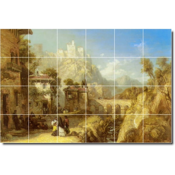 Ceramic Tile Mural-James Webb Village Painting 68. 25.5" w x 17" h using (24) 4.25 x 4.25 ceramic tiles