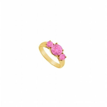 - UBJ191Y14PS-101RS8.5 Three Stone Pink Sapphire Ring 14K Yellow Gold, 0.75 CT - Size 8.5