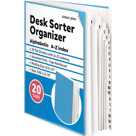 Alphabetical File Organizer - File Sorter - A-Z Accordion File Organizer - A-Z File Organizer - Alphabetical File Dividers - Filing Organizer - (20 Dividers, A-Z Indexing Tabs, for 8.5 x 11" Paper)