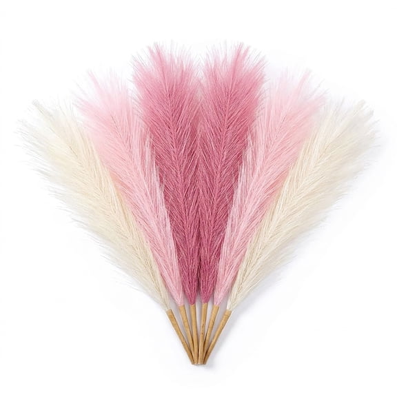 Appoft Pampas Grass Pink Decor 17.7 Inch 6pcs, Faux Pampas Grass Home Decor, Artificial Pampas Grass Blush Fake Pampas, Short Vase Room Christmas Decoration