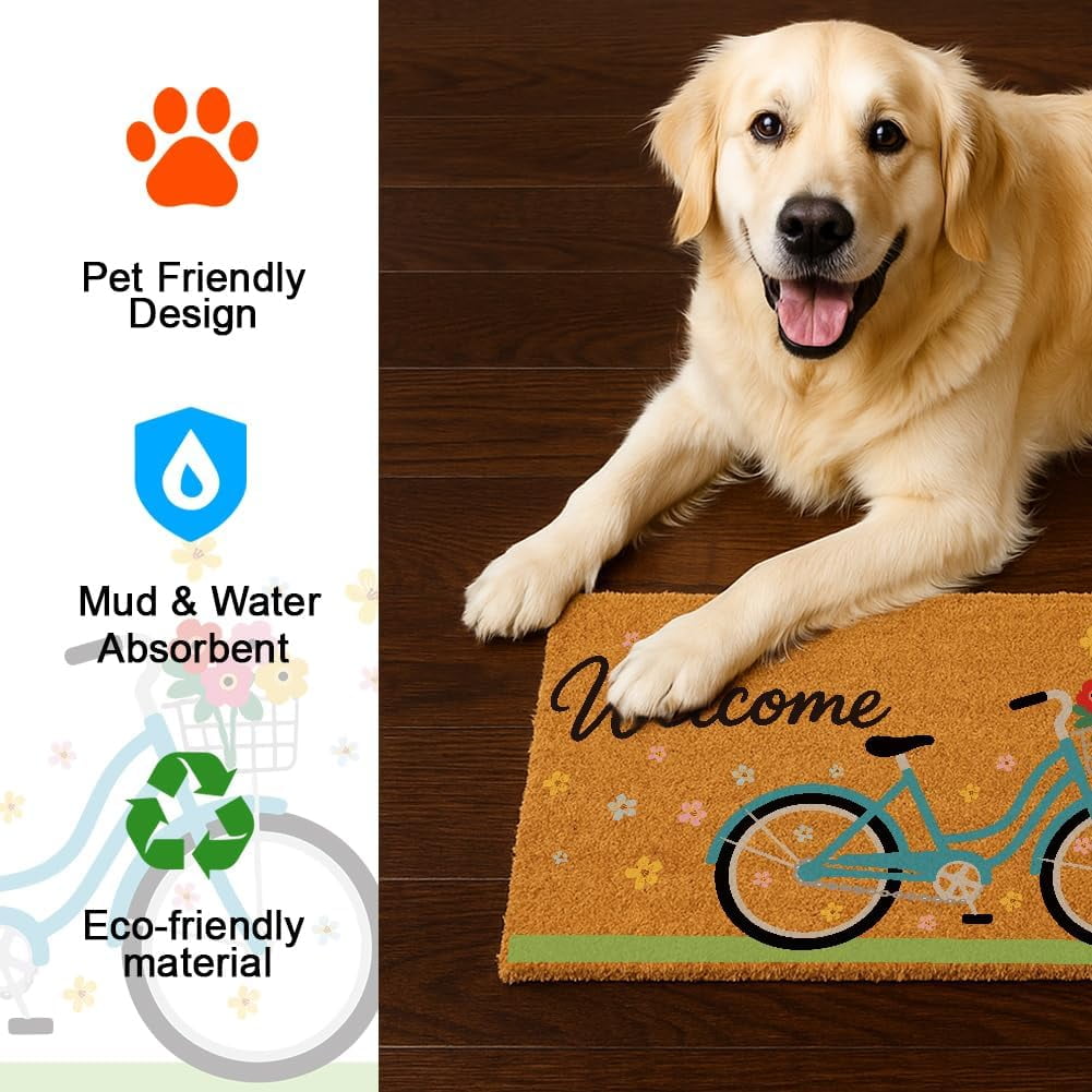 1Pcs Coir Door Mats Outdoor Welcome Matt Front Door Mat Door Mats for Outside Entry Non-Slip Bicycle Design Doormat for Indoor Outdoor