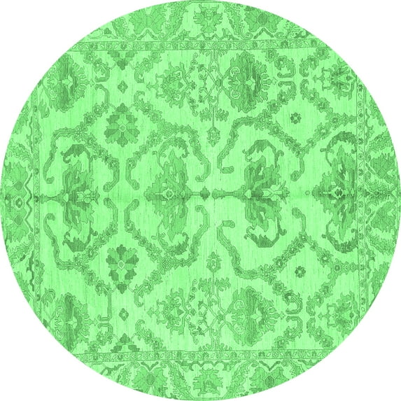 Ahgly Company Indoor Round Abstract Emerald Green Modern Area Rugs, 3' Round