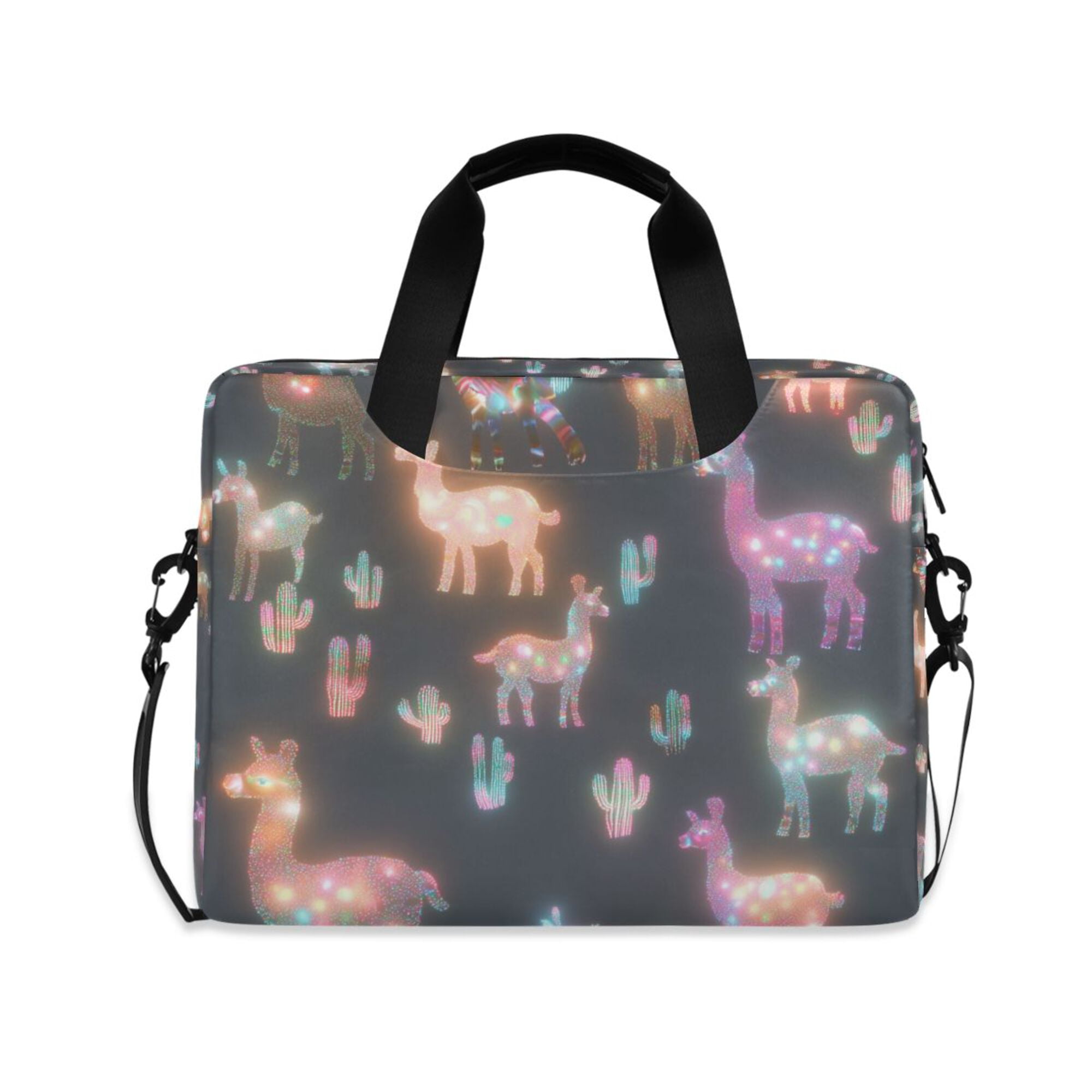 FORMRS 16" Laptop Bag Carrying Sleeve Case with Handle Travel Shoulder Briefcase, Neon Llamas Pattern