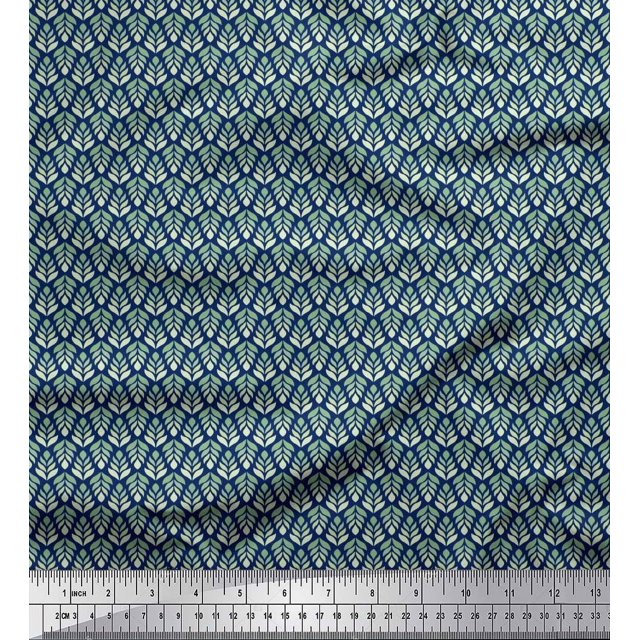 Soimoi Rayon Crepe Fabric Leaves Small Fabric Prints by Yard 46 Inch Wide