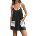 thumbnail image 4 of Summer Sleeveless Romper Dresses for Womens Racerback Casual Striped Shorts Jumpsuit Spaghetti Strap Pajamas Rompers, Black, L, 4 of 7