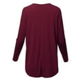 thumbnail image 3 of A2Y Women's Premium Solid Long Sleeve Dolphin Hem Shell Button Henley Top Shirt Dark Burgundy 3XL, 3 of 6
