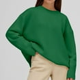 thumbnail image 2 of HAPIMO Women's Workout Solid Color Blouses Crew Neck Sweatshirts Fall Loose Ribbed Sweaters Tops Long Sleeve Cotton Lined Tees Casual Knitted Fashion Green OneSize, 2 of 5