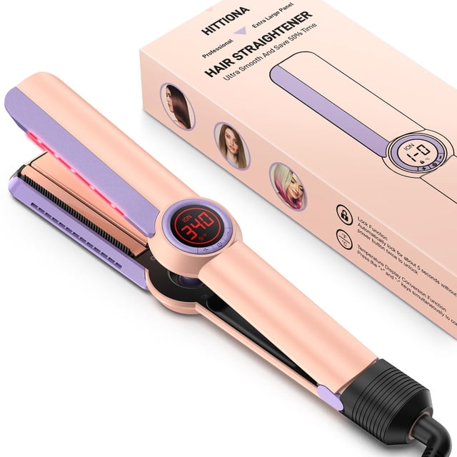 Plancha de pelo iónica con plancha plana – Placa de cerámica de 1,3 pulgadas con infrarrojos para anti-frizz Peine desmontable para cabello suave Control de temperatura LCD Plancha de viaje de doble v