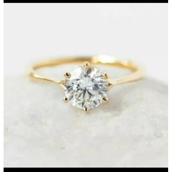 1CT Lab Created Diamond Round Cut Solitaire Leady Engagement Ring 14K Yellow Gold Plated