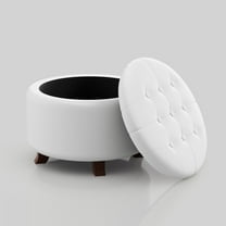 Magshion Storage Ottoman with Padded Seat, Modern PU Leather Footrest, Round Seat stool for Living Room Bedroom , White