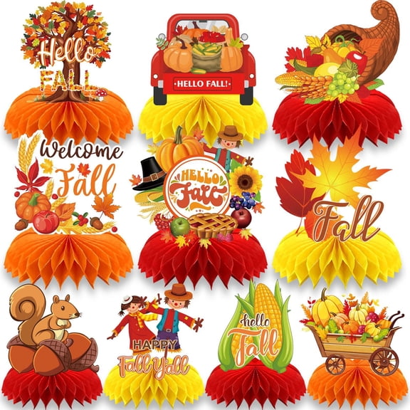 Forfamy Thanksgiving Honeycomb Centerpiece 10Pcs Thanksgiving Party Decorations, Thanksgiving Table Decor 3D Table Toppers Thanksgiving Party Supplies