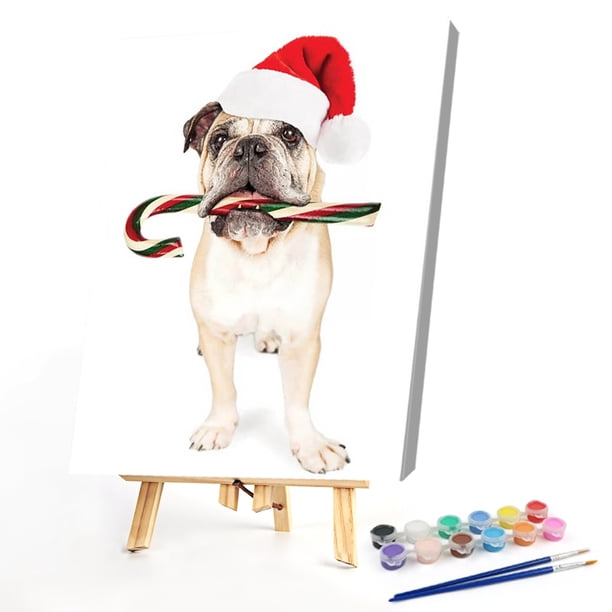 Cuadros Decorativos Kits de pintura al óleo de cachorro de Navidad por números, arte de pared pintado a mano DIY (30163) Sywqhk Nuevos Originales