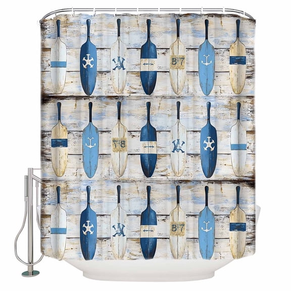 Small Stall Shower Curtain 36x72 Inch Narrow Half Size Blue Nautical Bath Curtains Bathroom Decor Watercolor Vintage Summer Beach Waterproof Fabric Shower Curtain Set with Hooks 36 Inch