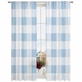 thumbnail image 2 of Blue Checkered Semi Sheer Window Curtains 96 Inches Long, Blue White Buffalo Plaid Rod Pocket Voile Silky Chiffon Curtain Light Filtering Drapes for Living Room, Kitchen, Bedroom, 52"x96", 2 Panels, 2 of 9