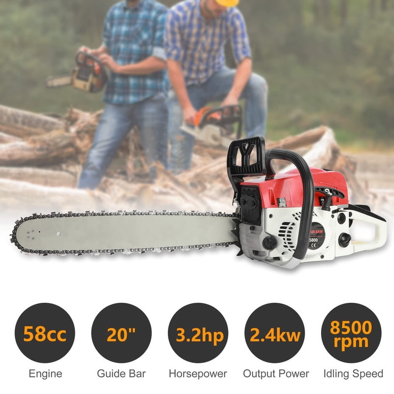 Floseru 58CC Gas Powered Chainsaw 20 Inch, Lightweight Top Handle Handheld Chainsaw with Quenched Chain, Auto Lubrication, Safety Lock & Quick Stop for Tree Wood Cutting