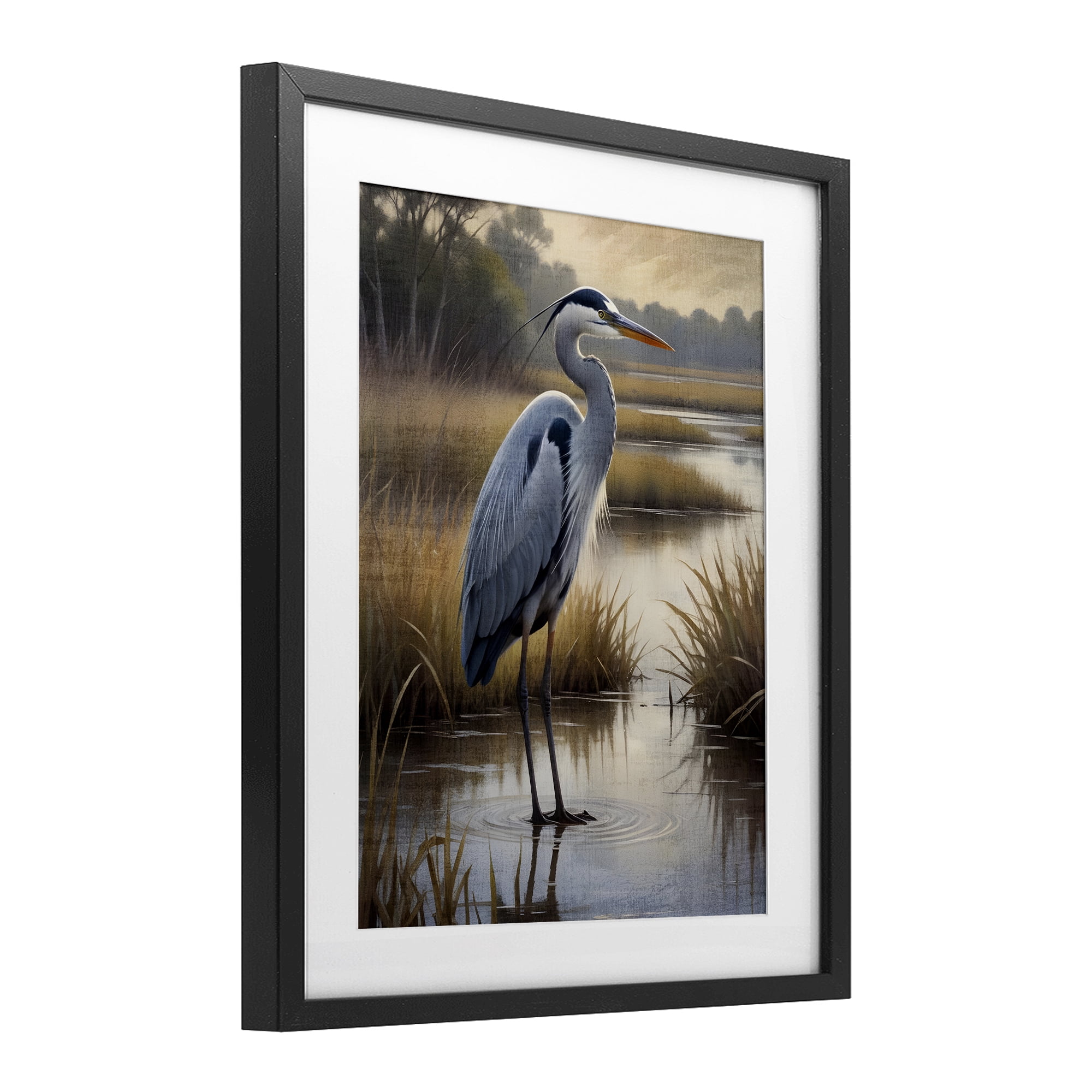 Stupell Industries Heron in Serene Marshlands Black Framed Print Under Glass, design by Susan Arnot