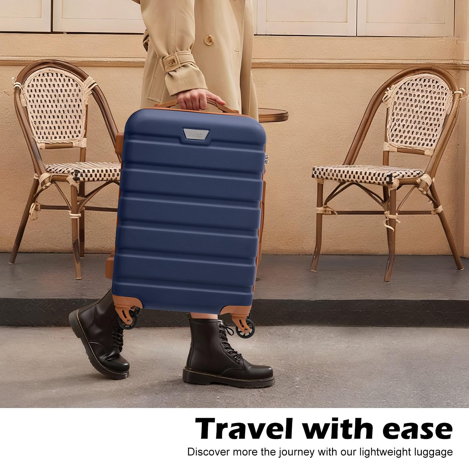 Coolife Luggage 3 Piece Set Suitcase Spinner Hardshell Lightweight TSA Lock (apricot navy,20/24/28)