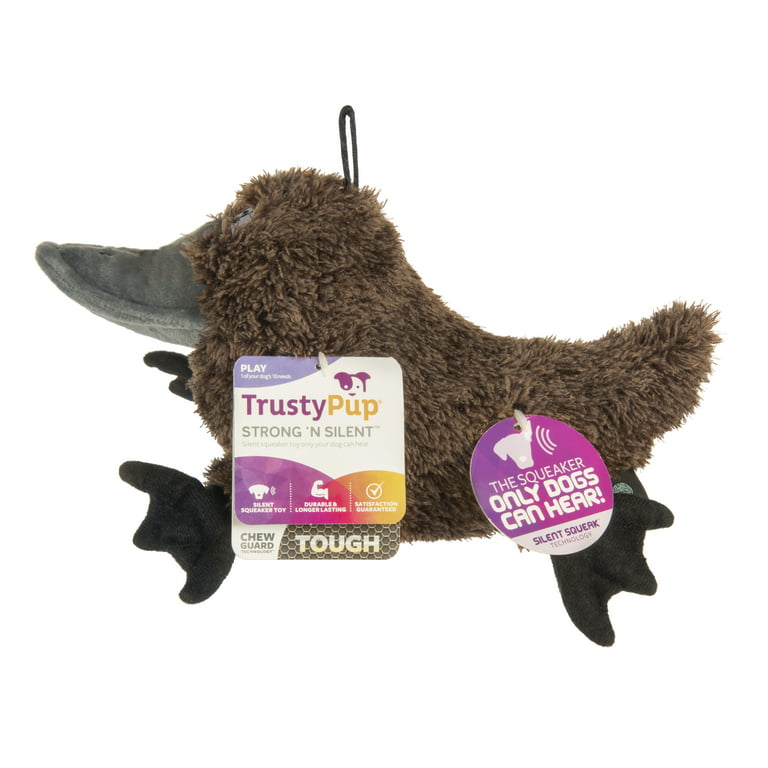 TrustyPup Strong 'N Silent Platypus, Durable Plush Silent Squeaker Dog Toy  with Chew Guard Technology, Brown, Large 