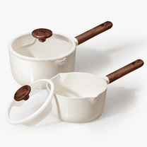 Carote 2QT & 3QT Ceramic Nonstick Saucepan Set with Strainer Lids, Small Cooking Pot, Induction Compatible, White